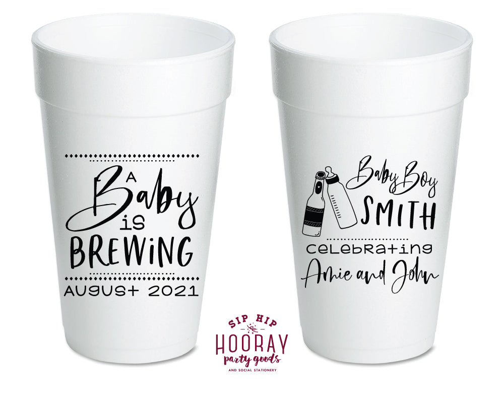 A Baby is brewing, Styrofoam Cups Baby Shower, high quality Lets have a beer cause the due date is near, Foam Cups Baby Shower (C90032)