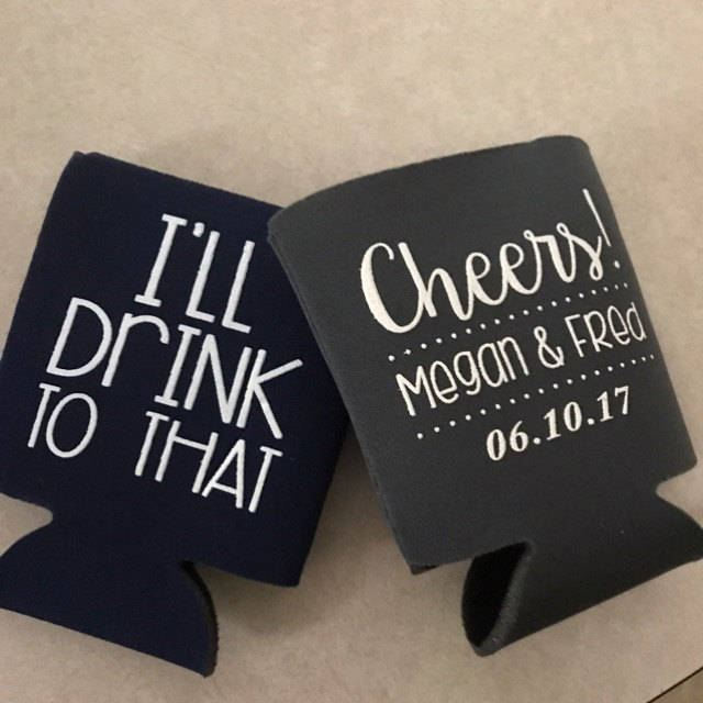 I'll Drink To That Wedding Can Cooler for Wedding Favors, Thick Bold Font, Last Name, cheapest Personalized Custom Can Coosy, Can Coosies - #T932