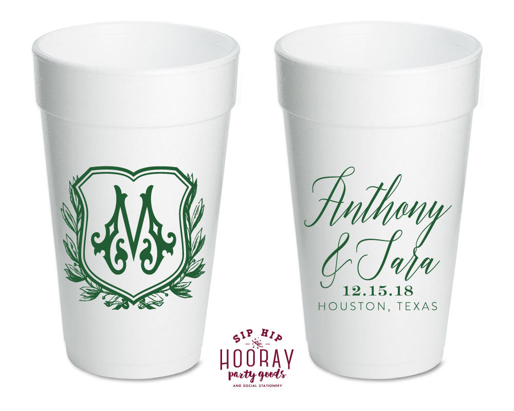 Custom Foam Cups  Interlocking Monogram (custom order)