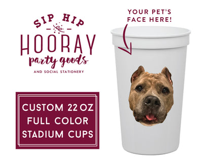 Personalized 22oz Full Color Stadium Cups, Custom Watercolor Wedding Crest Cups, Reusable Plastic Party Cups