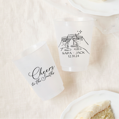 Cheers Champagne Glasses Toasting Wedding Frosted Cups