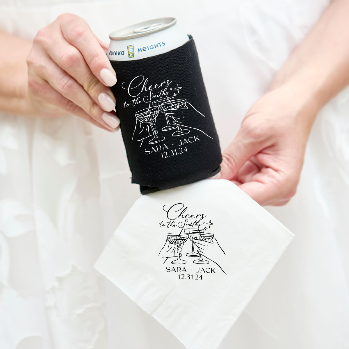 Cheers Champagne Glasses Toasting Wedding Can Cooler