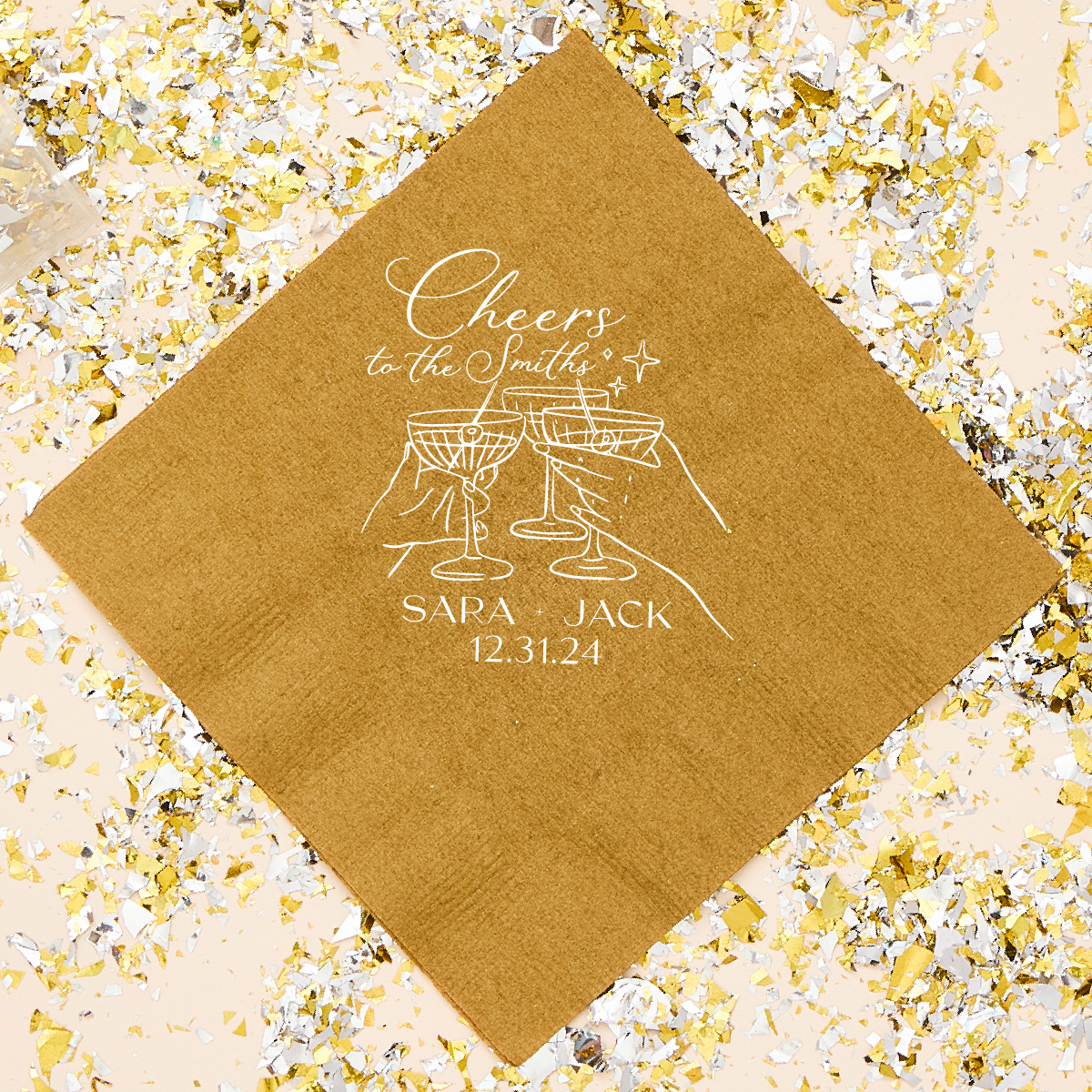 Cheers Champagne Glasses Toasting Wedding Napkin