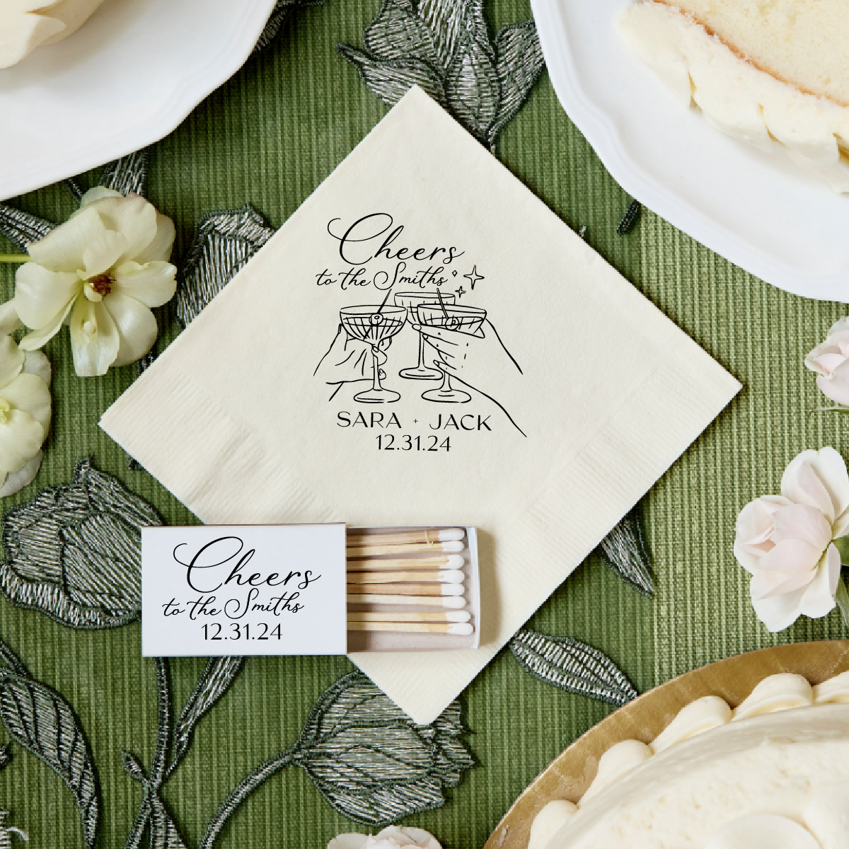 Cheers Champagne Glasses Toasting Wedding Matchboxes