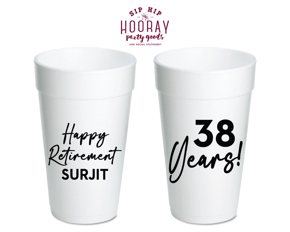 Happy Retirement Styrofoam Cups