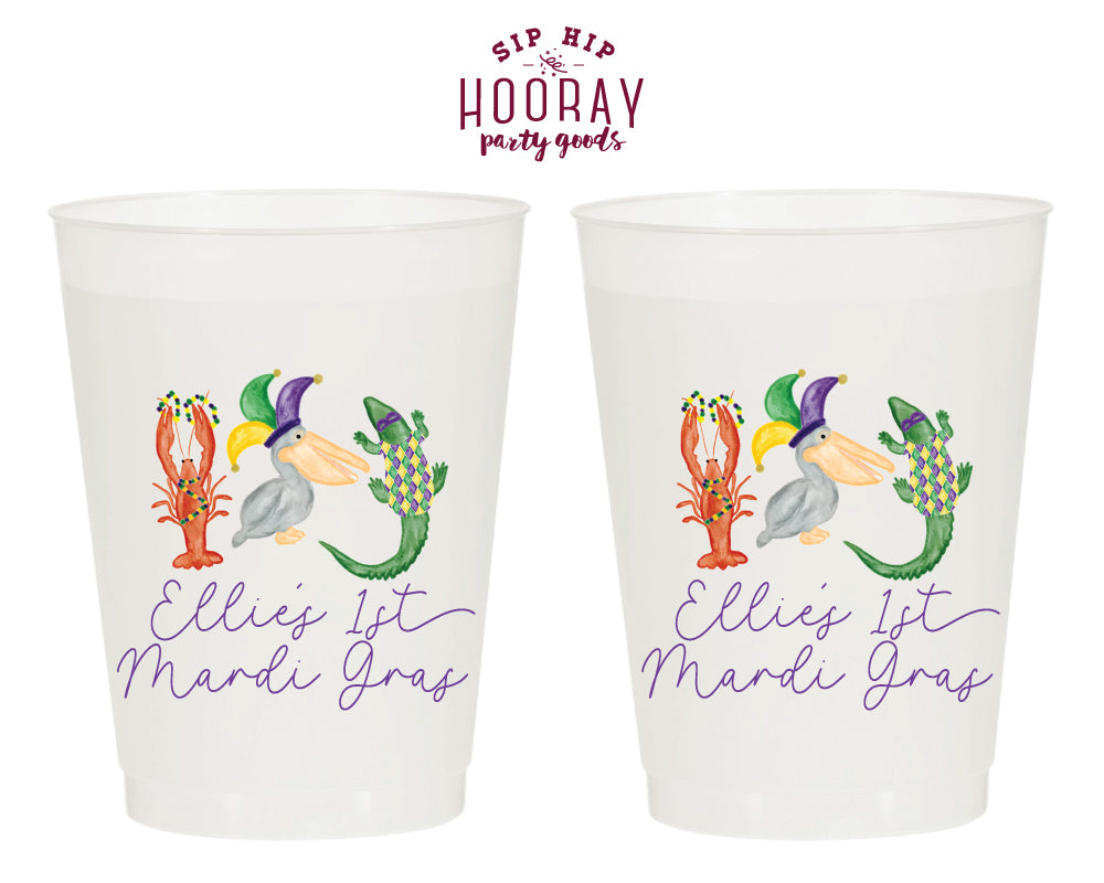 1st Birthday Mardi Gras Full Color Frosted Cups