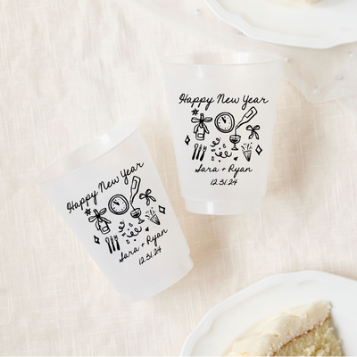 Hand Drawn Doodles New Year's Eve Icon Wedding Frosted Cups