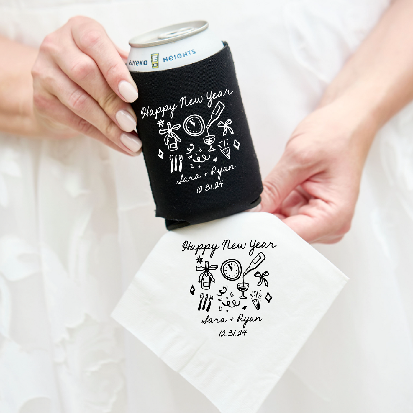 Hand Drawn Doodles New Year's Eve Icon Wedding Can Cooler