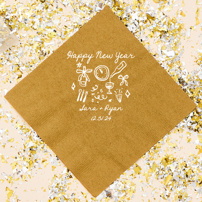 Hand Drawn Doodles New Year's Eve Icon Wedding Napkins