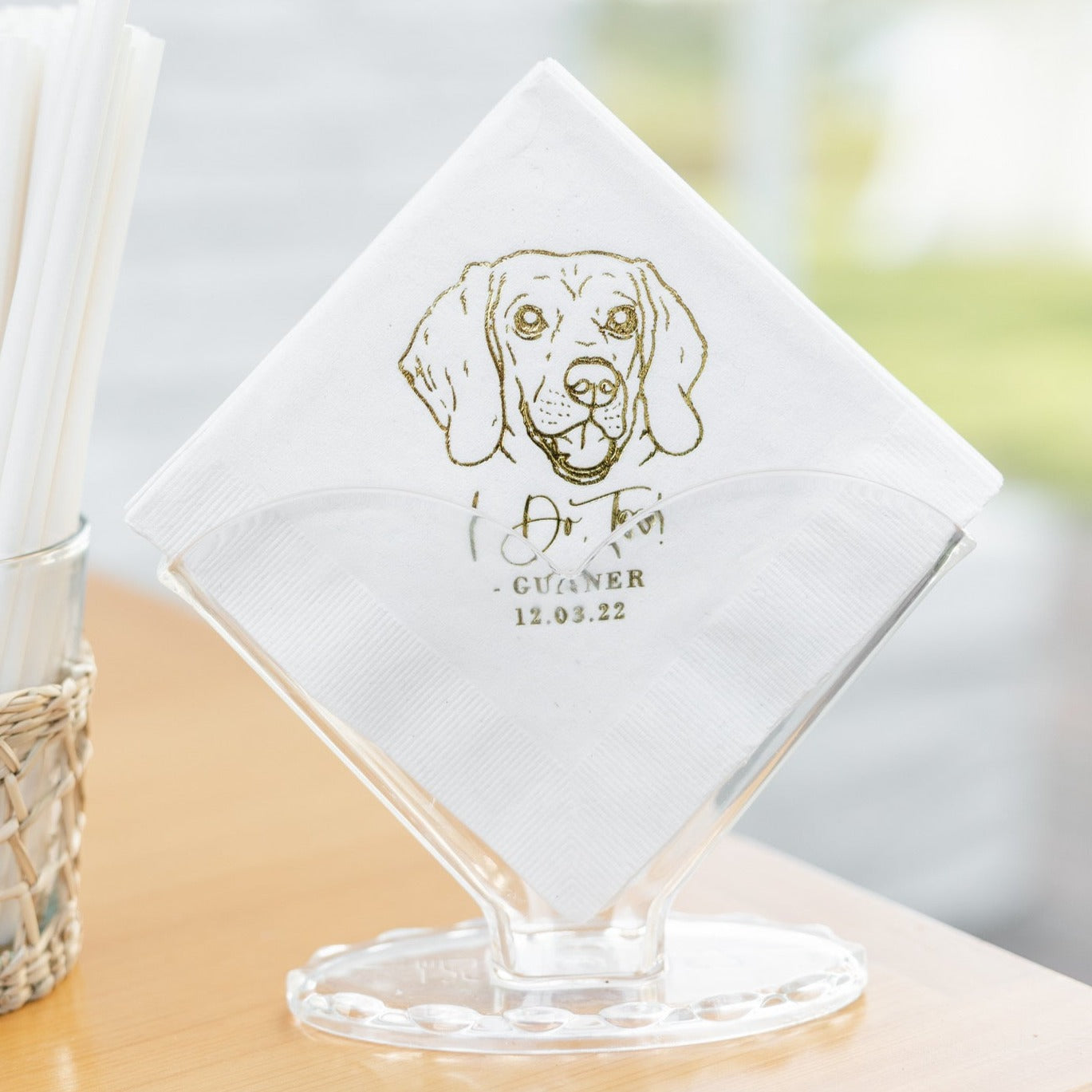 This Drinks on Me Pet Portrait Wedding Beverage Napkins