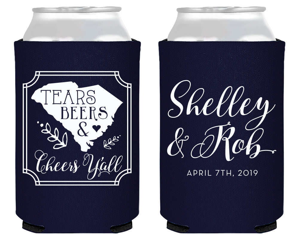 Tears, Beers and Cheers Y'all State Wedding Can Cooler