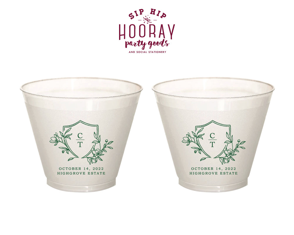 Simple Laurel Crest Initials 9oz Frosted Cup, #3006