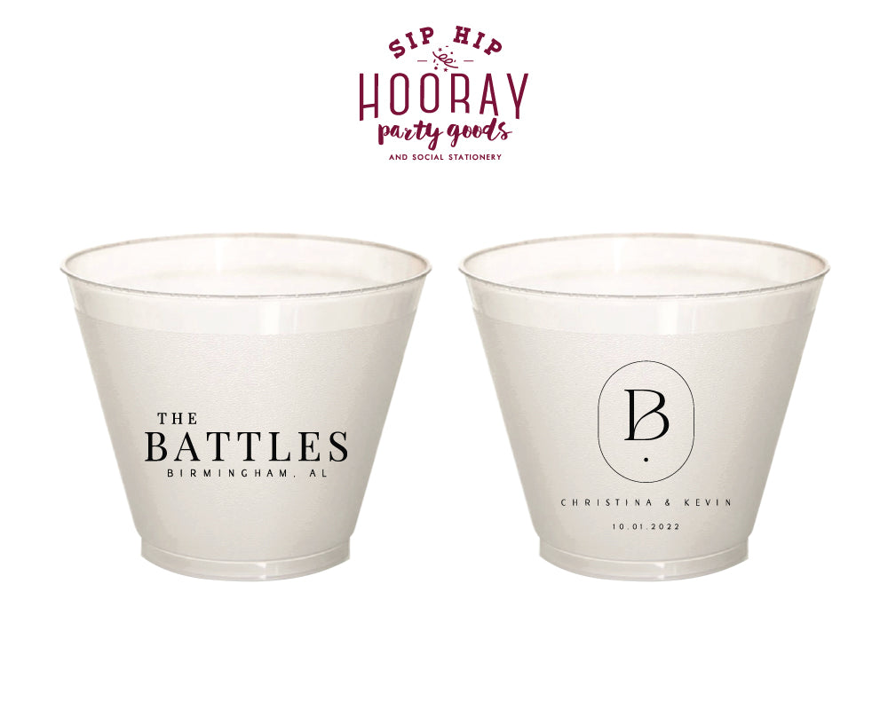 Simple Modern Initial Monogram Wedding 9oz Frosted Cups, #3003