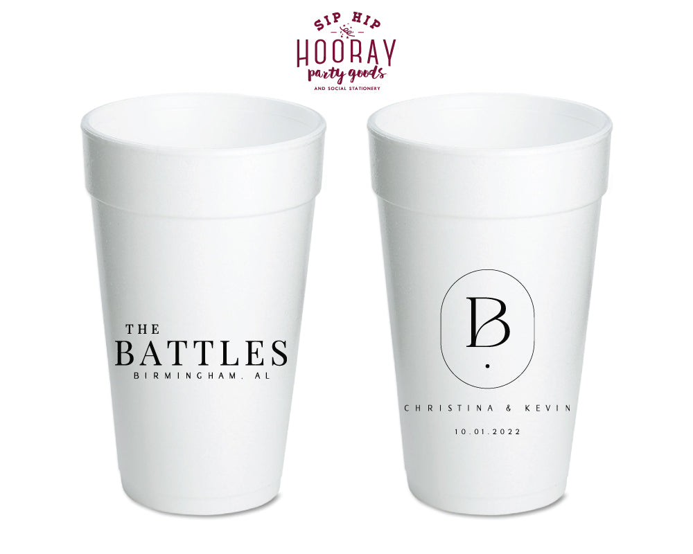 Simple Modern Initial Monogram Wedding Foam Cup, #3003