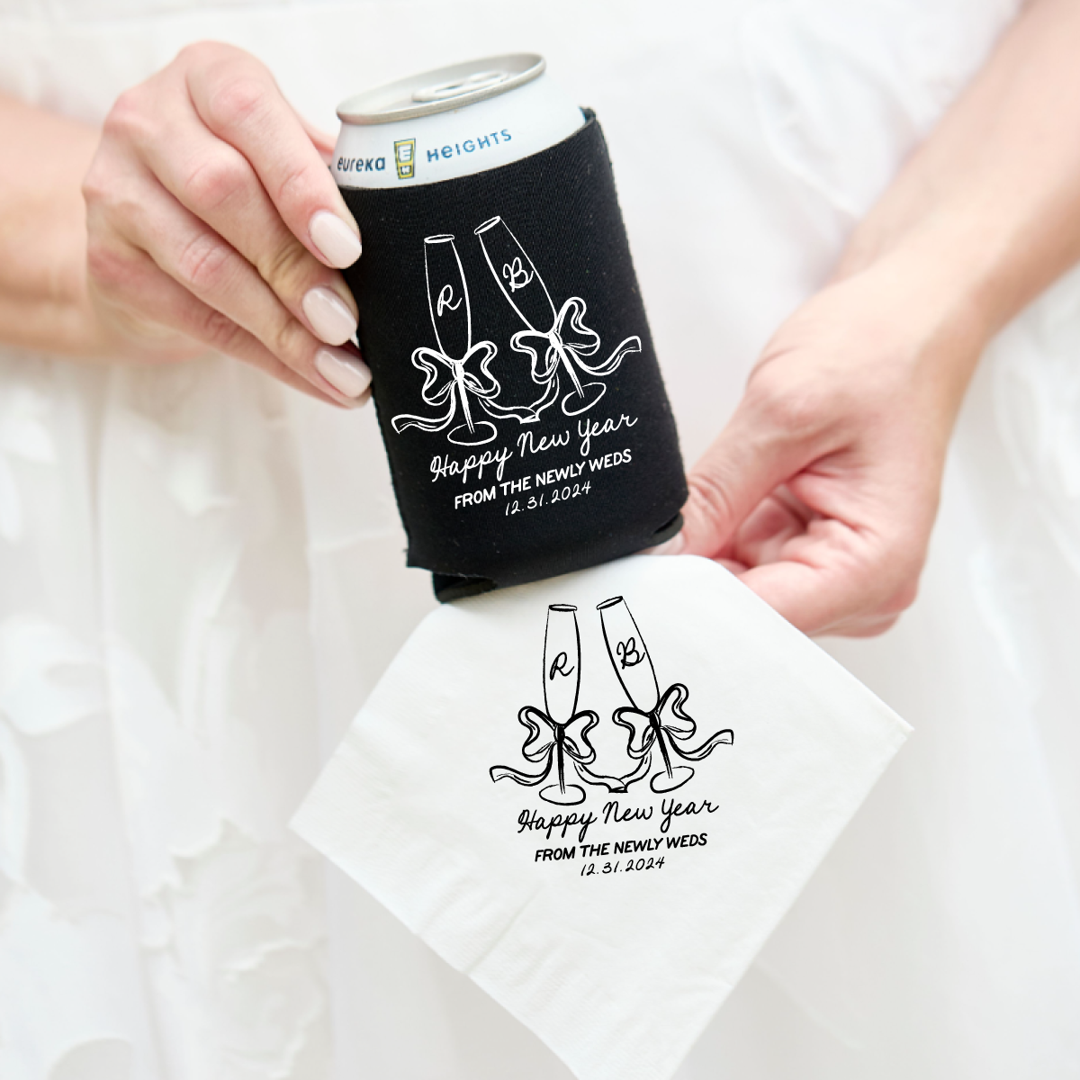 Toasting Champagne Bows New Year's Eve Wedding Can Cooler