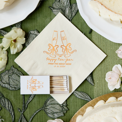 Toasting Champagne Bows New Year's Eve Wedding Matchboxes