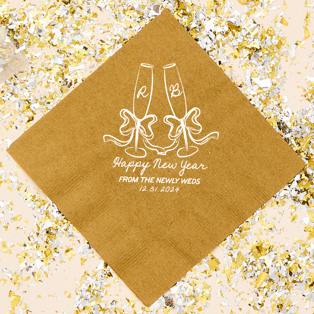 Toasting Champagne Bows New Year's Eve Wedding Napkins