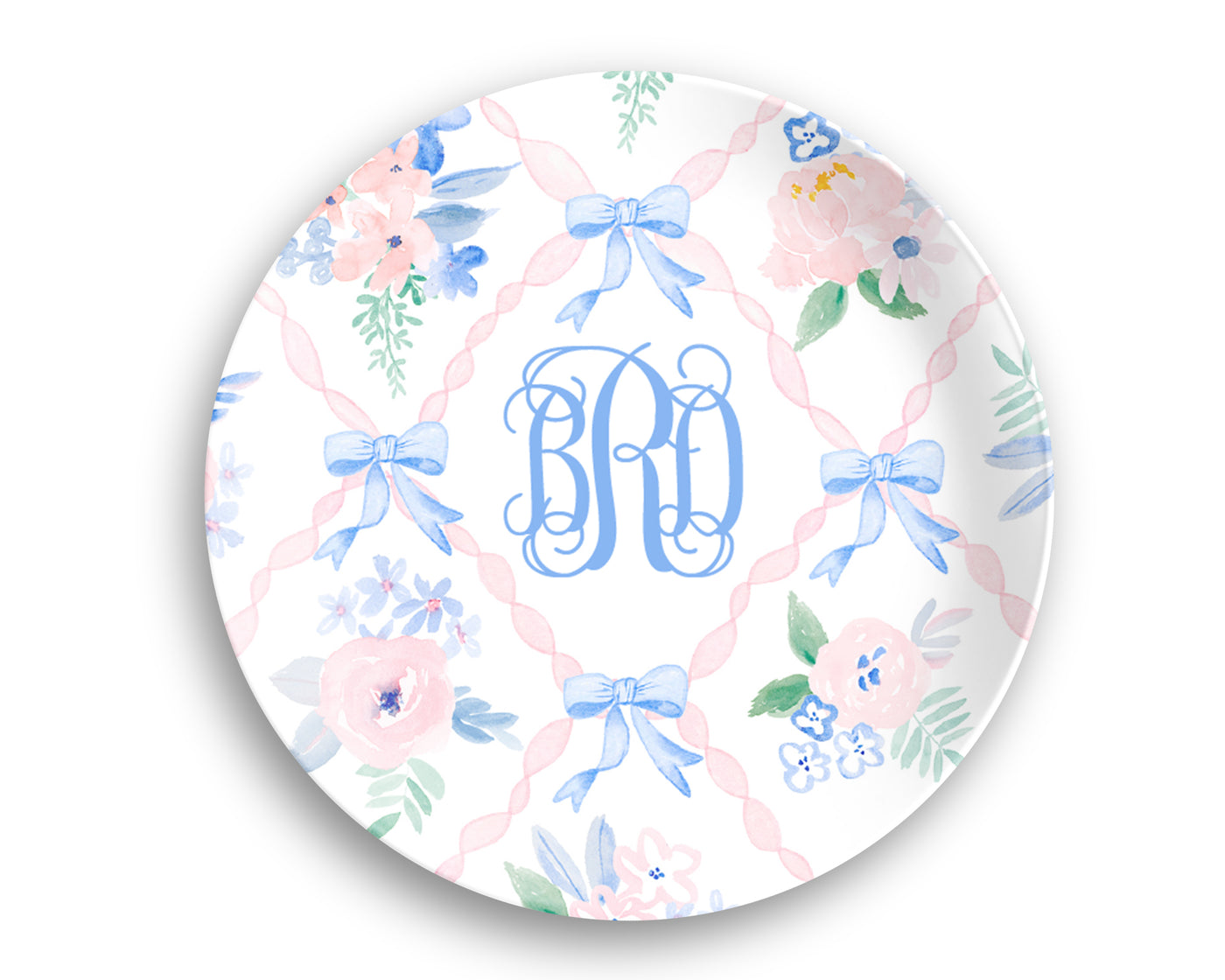 Watercolor Bow Initials Valentine's Day Plate