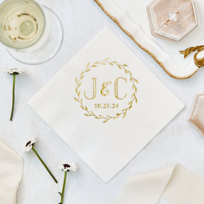 Circle Laurel Initial Monogram Wedding Napkins