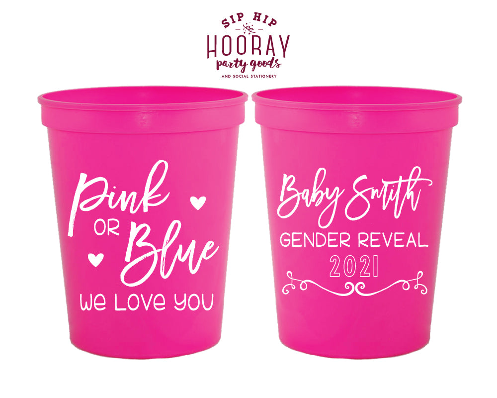 Pink or Blue We Love You Gender Reveal Stadium Cup