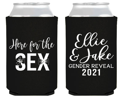 Here For The Sex Bow and Bow Tie Gender Reveal Foam Can Cooler