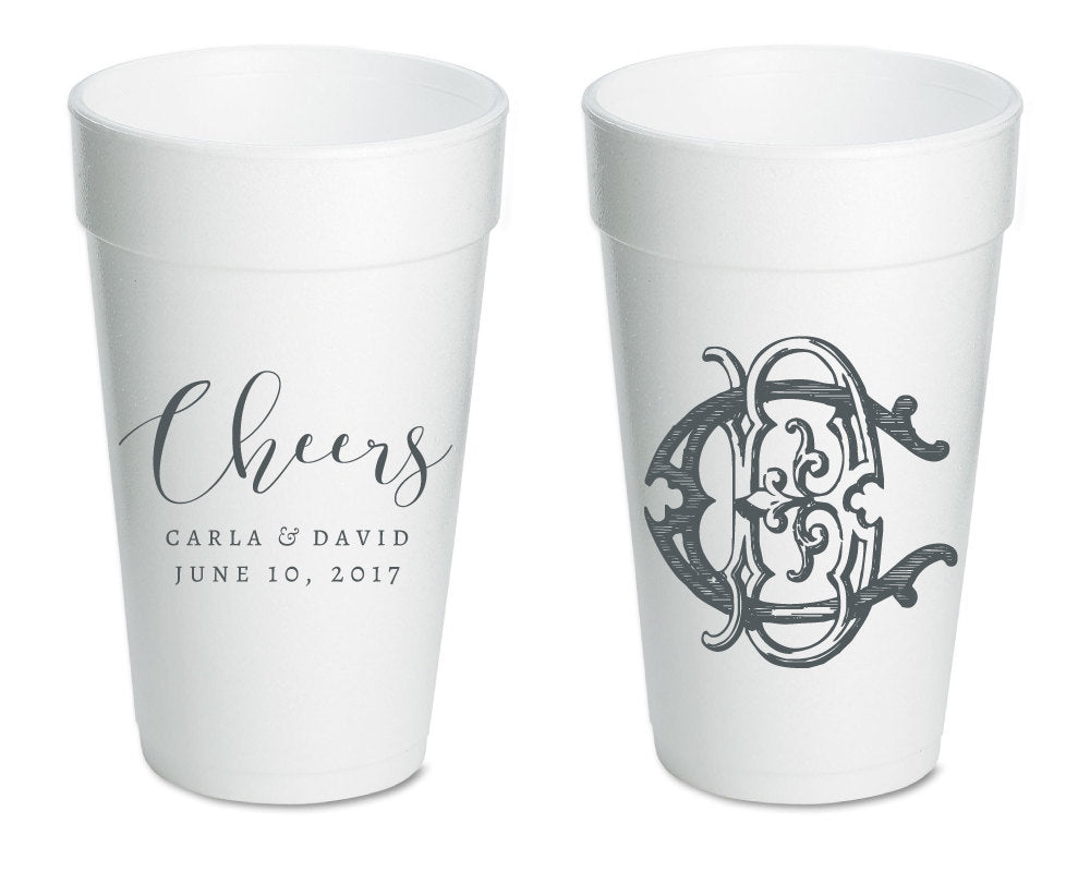 Custom Duogram Monogram Wedding Foam Cups #1511