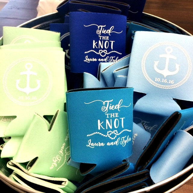 Tied the Knot Nautical Wedding Can Cooler Beer Cozy Favor