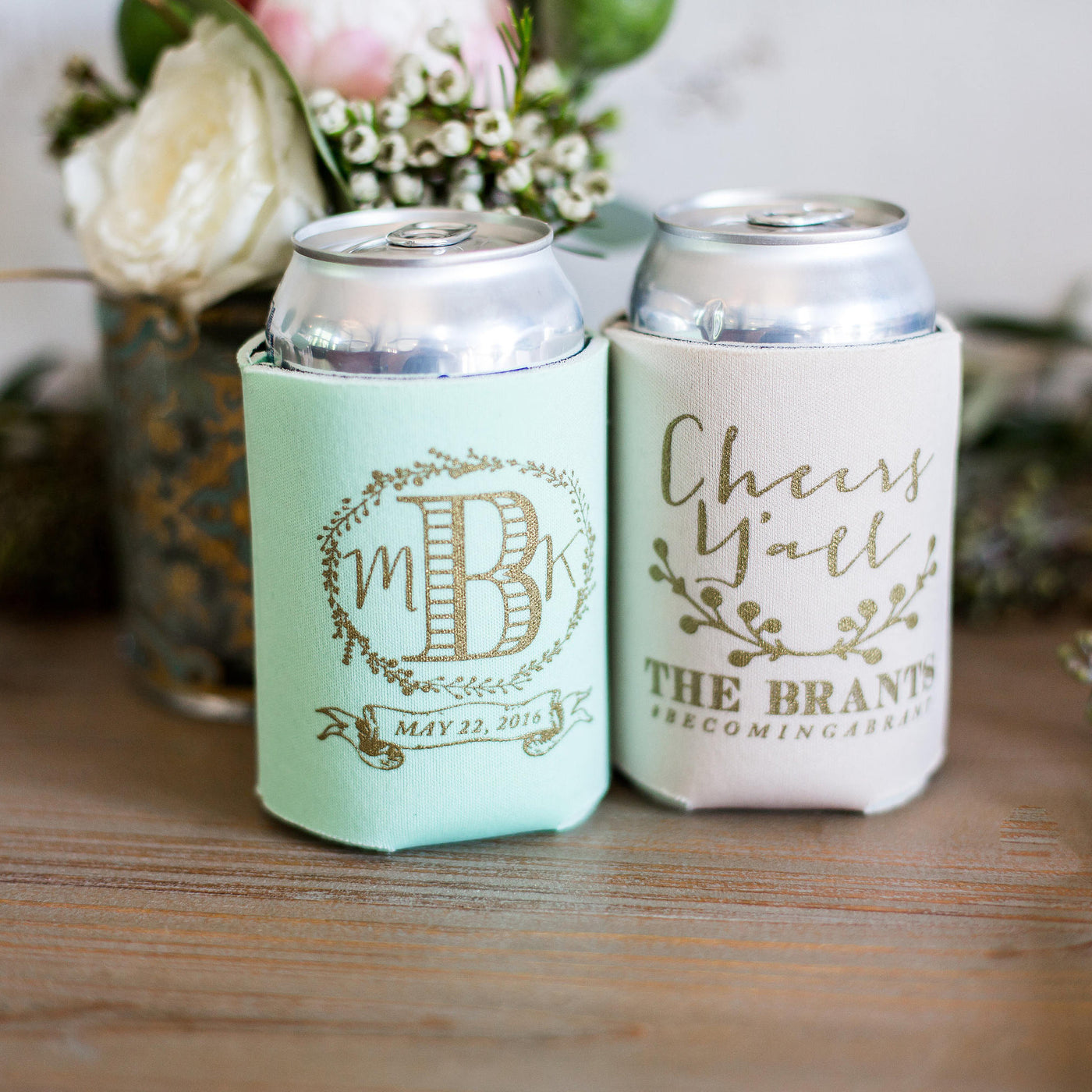 Personalized Cheers Y'all Wedding Can Cooler – Style #330 – Fall