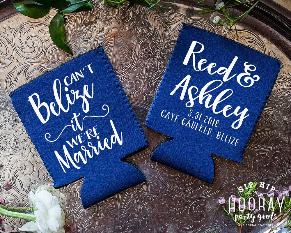 Belize Destination Beach Wedding Neoprene Can Coolers, #1858