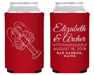 Lobster Maine Wedding Favor Neoprene Can Coolers, #1817