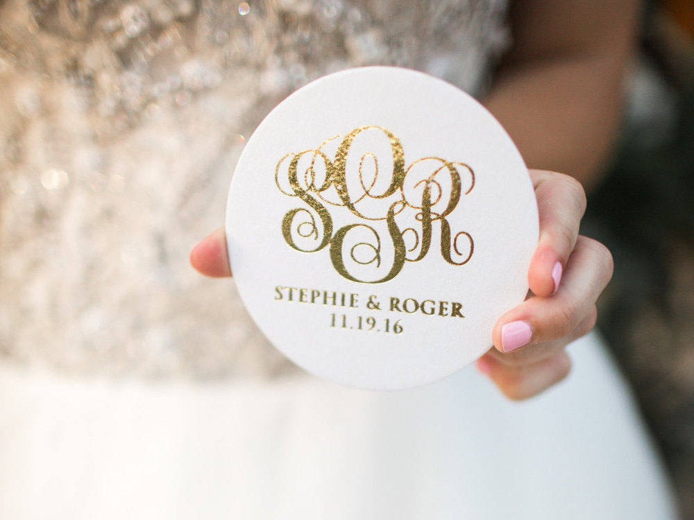 Custom Wedding Monogram Drink Coasters #1474