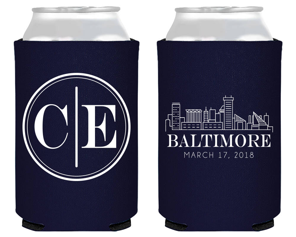 Skyline Wedding Neoprene Neoprene Can Coolers, #1889