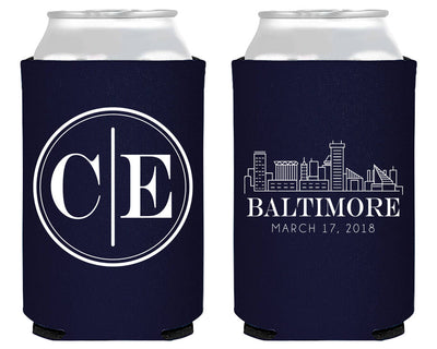 Skyline Wedding Neoprene Neoprene Can Coolers, #1889