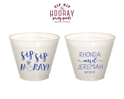 Sip Sip Hooray! Frosted Wedding Reception Custom 9oz Cups, #1893