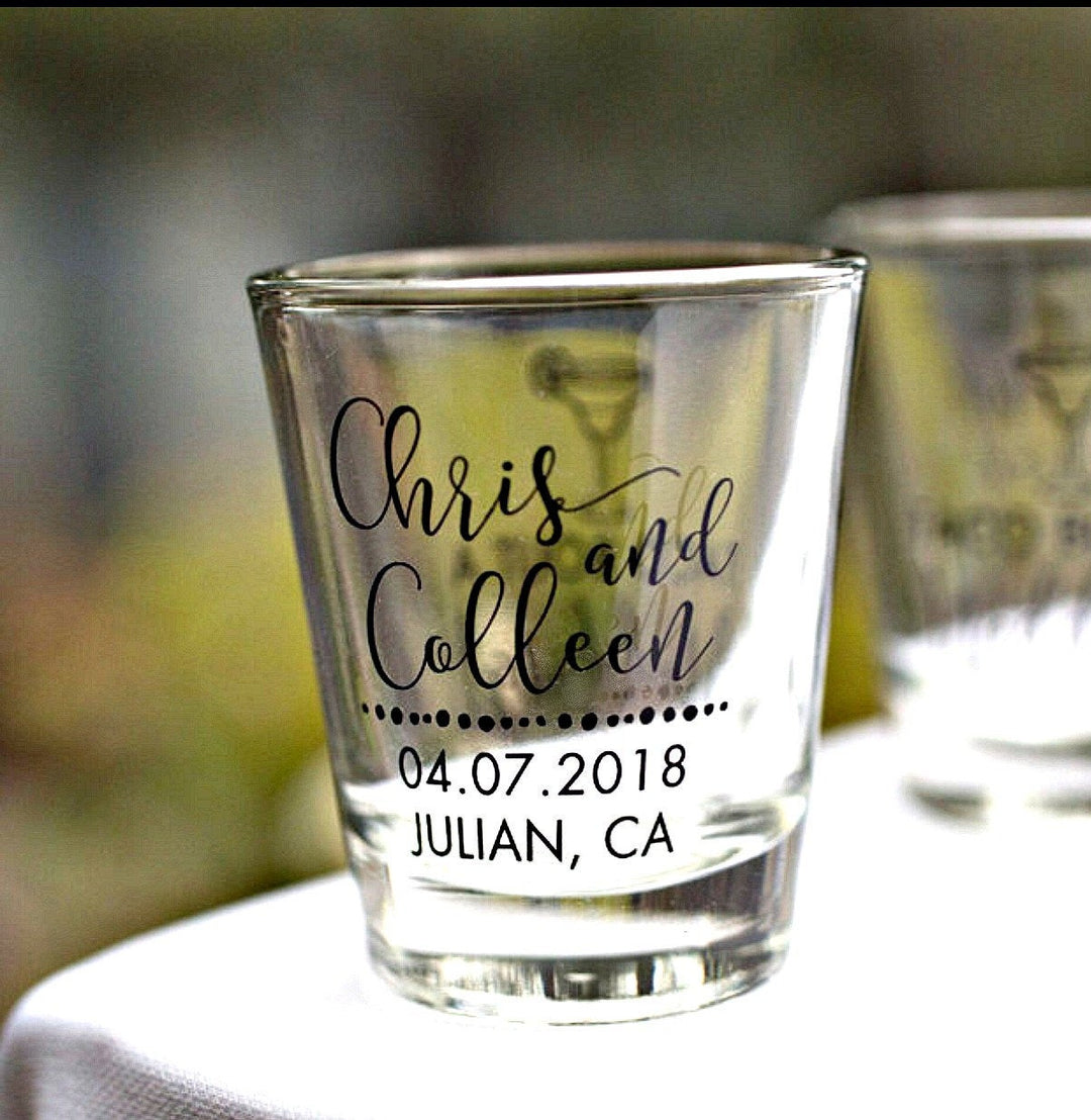 Wedding reception top personalized names, Custom shot glasses wedding favors for guests in bulk, Wedding party gifts for guests, Bridal shower