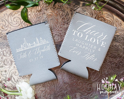 Cheers To Love Laughter Neoprene Wedding Can Coolers, #1965