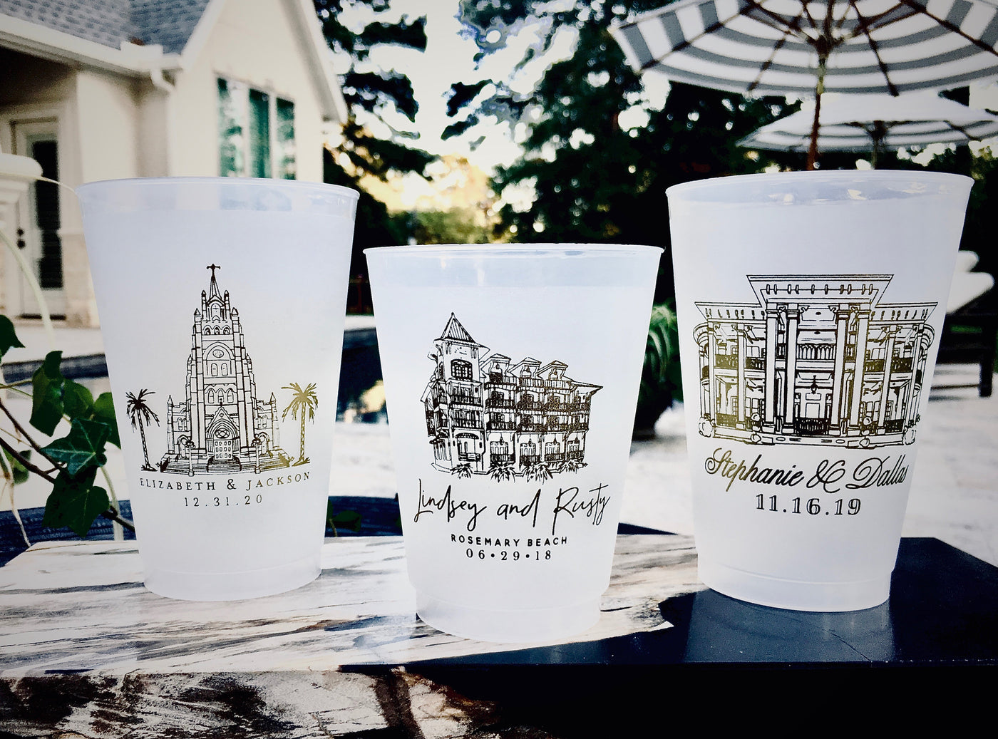 Custom Wedding Venue Sketch 14oz Frosted Cups