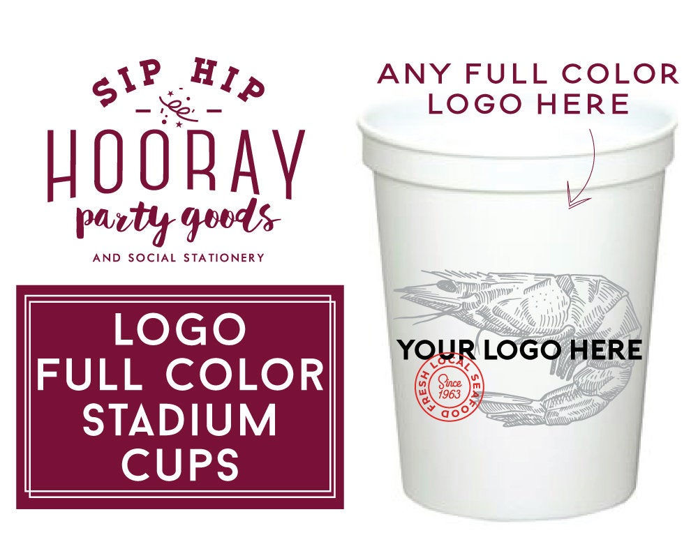 Custom Full Color Stadium Cups, Wedding Crest Cup, Multi Color Digital Cups, Reusable Wedding Favors, Plastic Party Cups