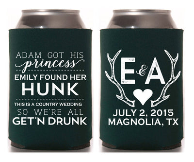 Princess Hunk Antler Wedding Can Cooler Design #1501