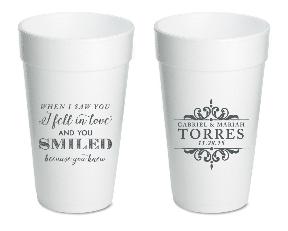 Monogrammed Wedding Foam Cups Design #1263