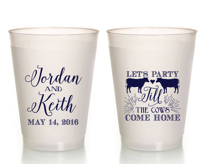 Personalized wedding favor cups / custom 16oz plastic store cups / party cup / stadium cups / let's party til the cows come home / country wedding