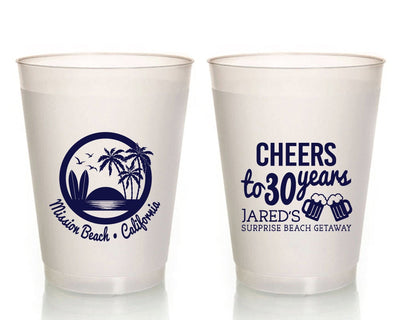 30th Birthday Beach Frosted Party Cups, #1289