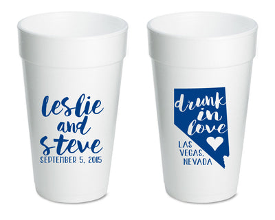 Drunk in Love State Wedding Foam Cups #1026