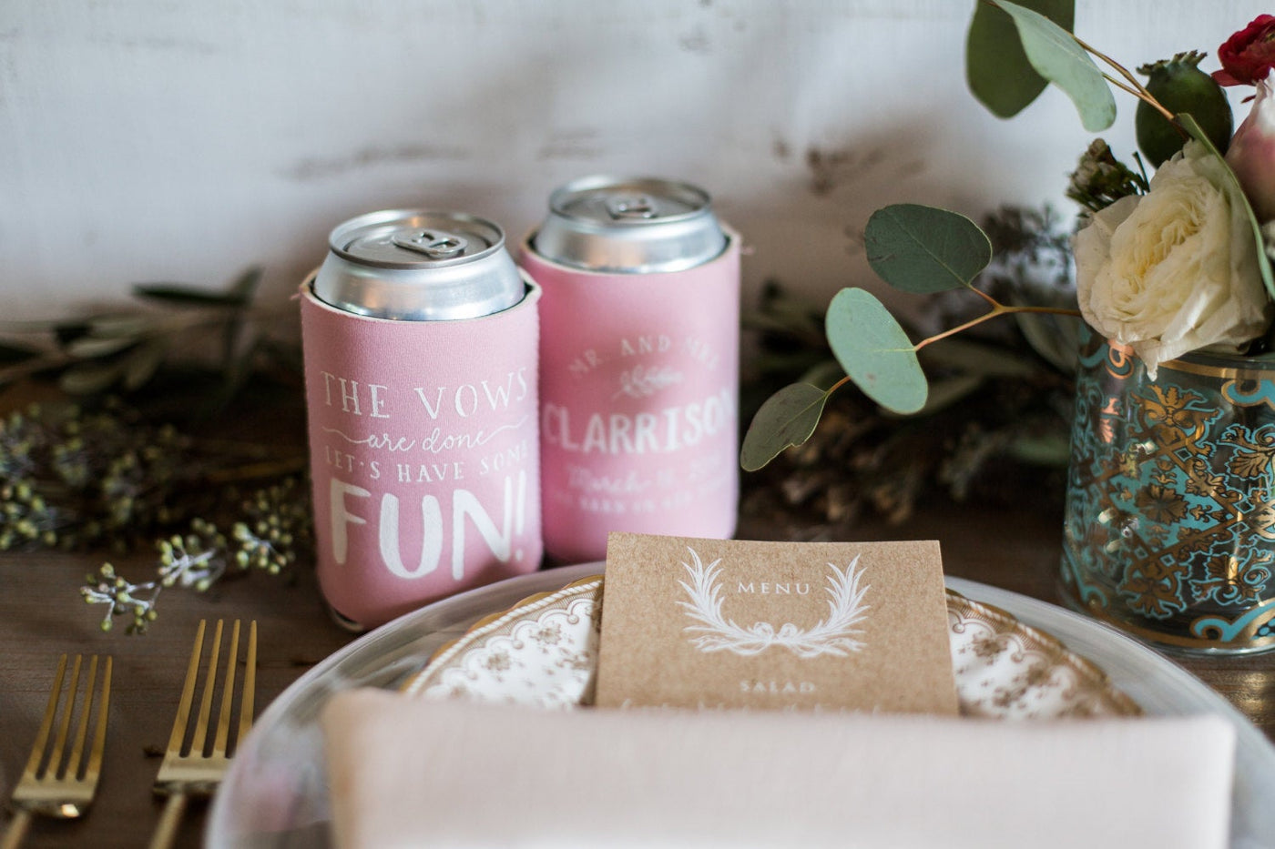 Vows are Done Let's Have Some Fun Neoprene Wedding Custom Can Coolers, #1419